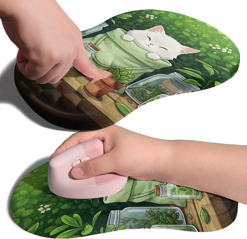 Armanza Ergonomic Joint Wrist Support Mouse Pad with Memory Foam Cushion Massage Bump, Carpal Tunnel Pain Relief Mousepad Slope Design for Wrist Rest, 11.8x7.9 in, Cute Kitten - Image 1